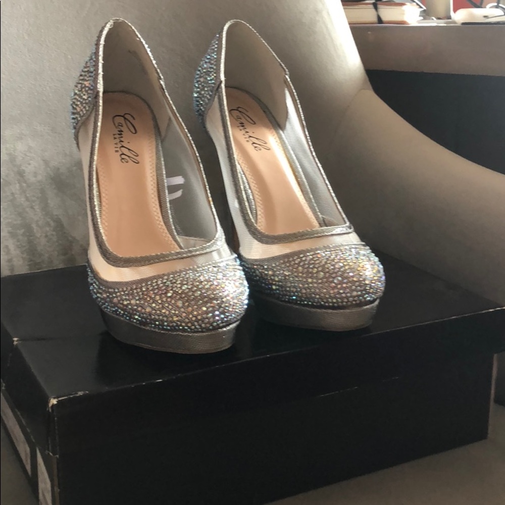Camille Silver sparkly Heels